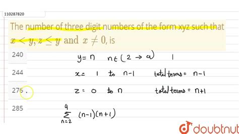 the number of 3 digit numbers of the form xyz